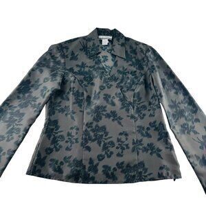 Nine & Company Womens Floral Blazer Jacket Size 12 Polyester Teal &‎ Gray